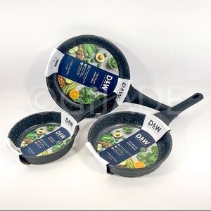 Deane & White D&W 3Pc Frying Pan / Skillet Set 11" 9.5″ & 8" Black Cookware New